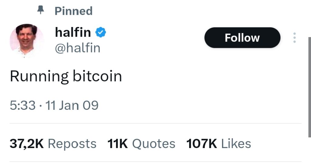 Halfin: Introducing the Pioneer of MEME Coins - First bitcoin tweet