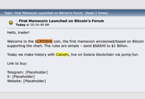 CATOSHI Coin: First MemeCoin on Bitcoin Forum where Satoshi created Bitcoin.