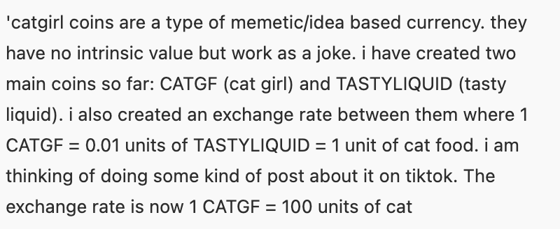 CATGF: Memetic/Idea-Based Coin for Cat Girl - Joke Currency Meme