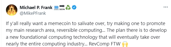 RevComp FTW: Memecoin for Reversible Computing, Coin Name FTW